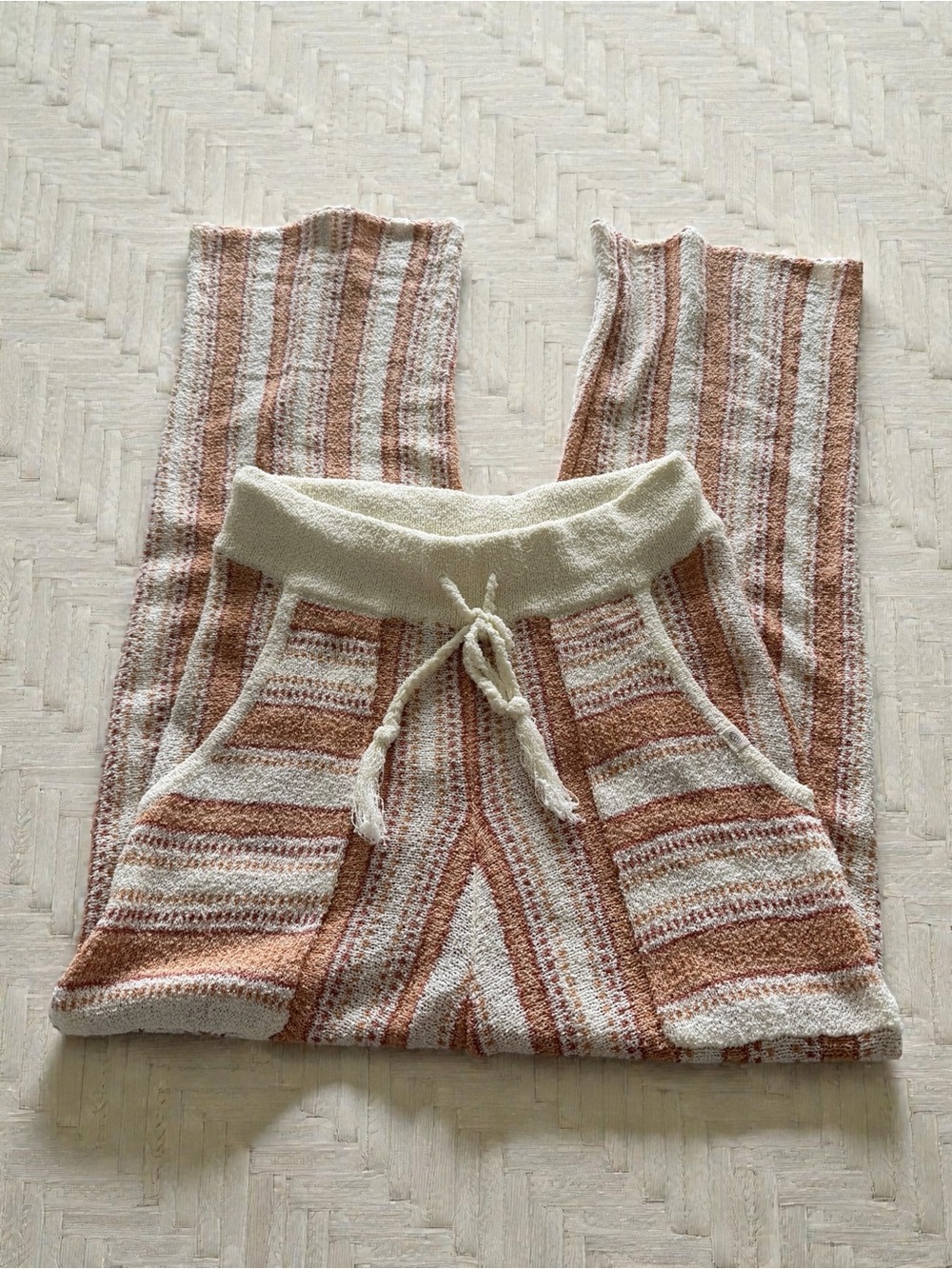 Striped Knit Lounge Pants in Cream and Rust